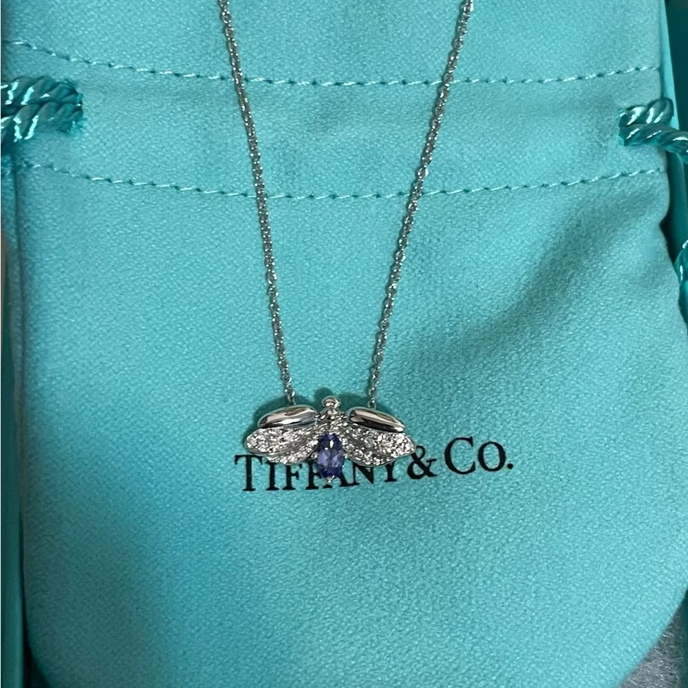 Tiffany Co Platinum Firefly Necklace with Diamonds and Tanzanite Rare